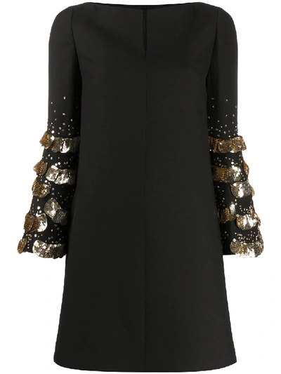 green emerald velvet dress Venus Mockneck Sequin Mini Dress | Black & Gold