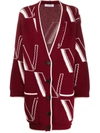 Valentino Logo Wool-blend Cardigan In Burgundy