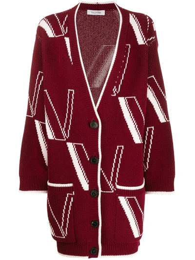 Valentino Logo Wool-blend Cardigan In Burgundy