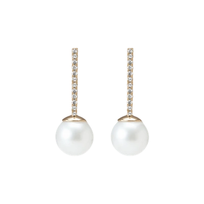 Aurate Proud Pearl Earrings With White Diamonds In Gold