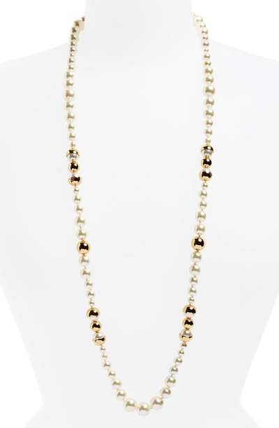 Tory Burch Capped Simulated Pearl Strand Necklace, 38 In Gold/ivory