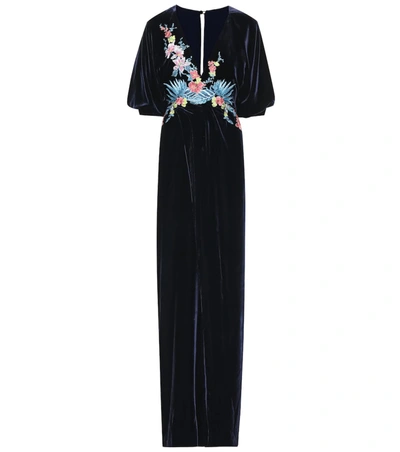 Costarellos Silk Velvet Plunge Wrap Front Dress In Blue