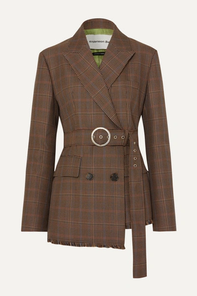 Andersson Bell Oversized Belted Checked Wool-blend Tweed Blazer In Brown