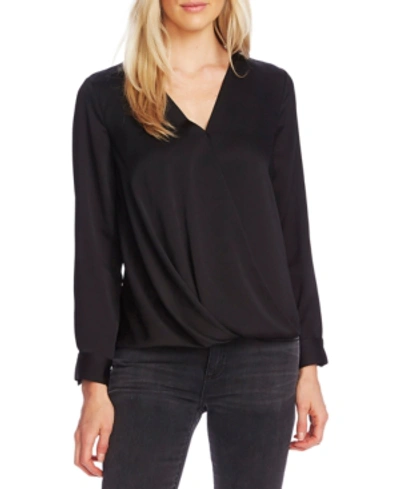 Vince Camuto Faux Wrap Satin Blouse In Rich Black