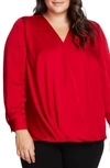 Vince Camuto Wrap Front Hammered Satin Blouse In Tulip Red