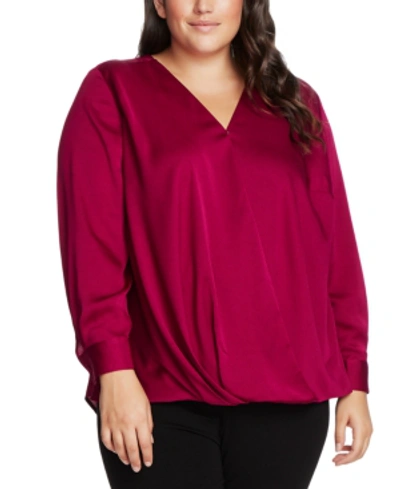 Vince Camuto Wrap Front Hammered Satin Blouse In Magenta