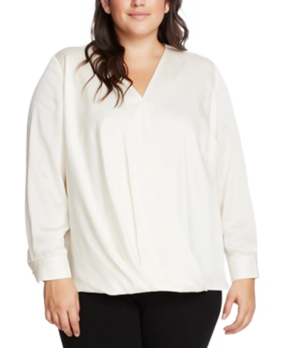 Vince Camuto Wrap Front Hammered Satin Blouse In Pearl Ivory