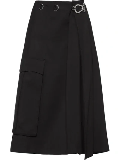 Prada A-line Buckle Skirt In F0002 Black
