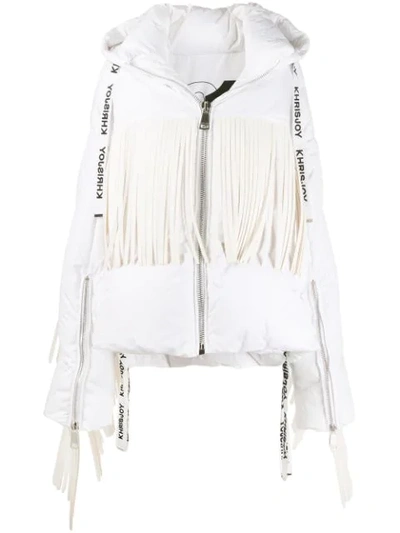 Khrisjoy Fringed Oversized Puffer Jacket In White
