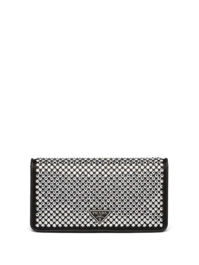 Prada Crystal Embroidered Wallet On Chain In Black