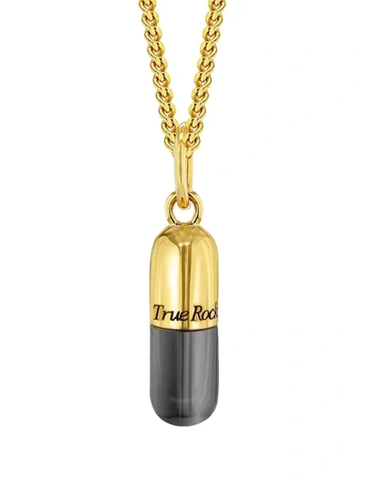 True Rocks Black Enamel & 18 Carat Gold Plated Mini Pill Charm On Gold Hoop