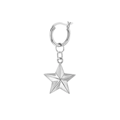 True Rocks Sterling Silver & Rhodium Plated Star, Hung On A Sterling Silver Hoop Earring