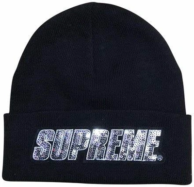 Pre-owned Supreme  Sequin Beanie Navy