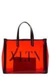 Valentino Garavani Small Grande Plage Vltn Logo Clear Tote In Rouge Pur / Nero/ Rubin