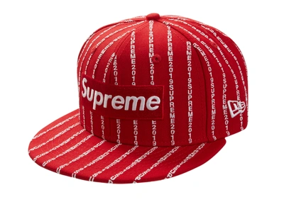 Pre-owned Supreme  Text Stripe New Era Cap Red