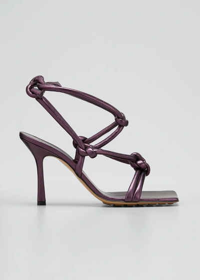 Bottega Veneta '90' Square Toe Knotted Leather Strap Sandals In Purple