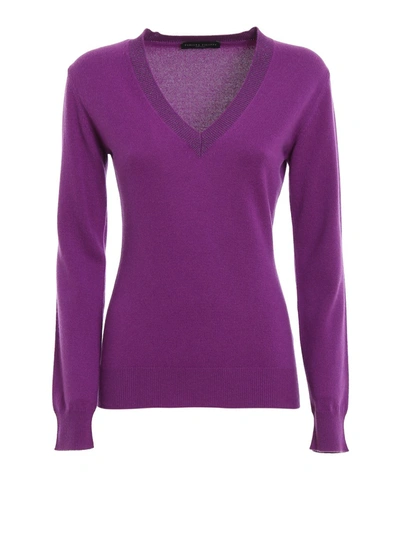 Fabiana Filippi Lurex V Neck Merino Wool Sweater In Pink