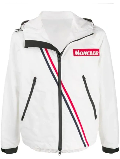 Moncler Trakehner Striped Nylon Hooded Jacket In White