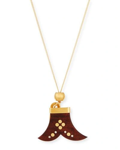 Chloé Janis Wooden Pendant Necklace In Dark Wood