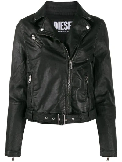 Diesel Zipped Biker Jacket In Black