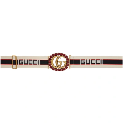Gucci Off-white Crystal Gg Elastic Belt In 9588 Ivory