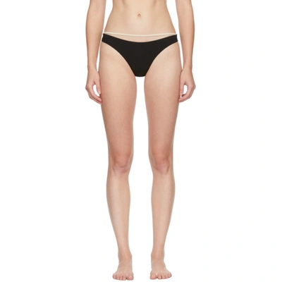 Marieyat Black And Beige Bamboo Thong In Black/almon