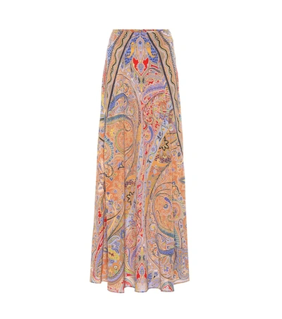 Etro Paisley-print Silk Crepe De Chine Maxi Skirt In Peach