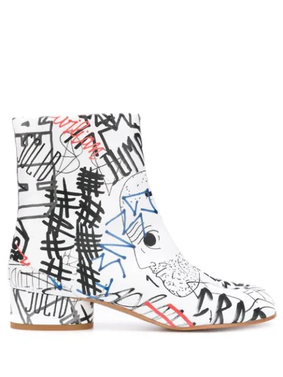 Maison Margiela Tabi Graffiti-print Boots In White
