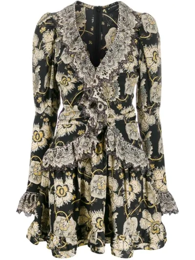 Etro Floral Mini Dress In 0001 Black Multicolor