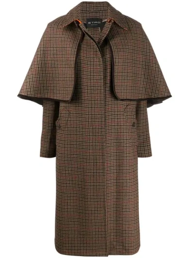 Etro Herringbone Tweed Cape Coat In 800 Brown