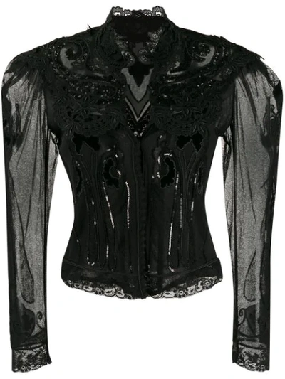 Etro Sheer Lace Cropped Jacket In 0001 Black