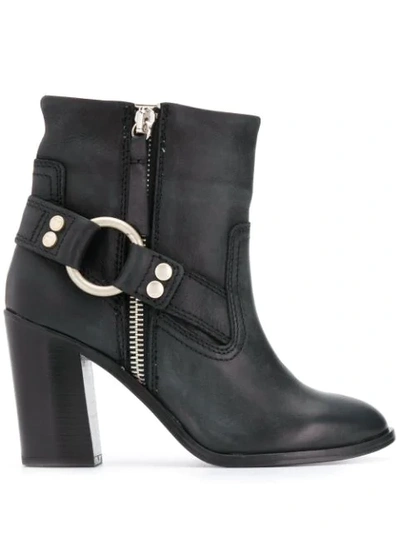 Diesel Buckle-detail Ankle Boots In Black