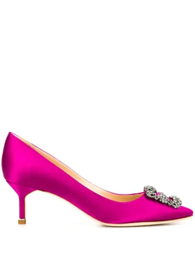 Manolo Blahnik Hangisi Satin Jewel Pumps In Purple