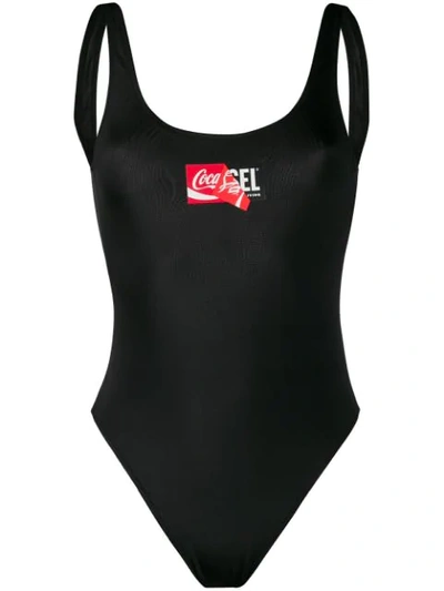 Diesel Double Logo Print Swimsuit In Black