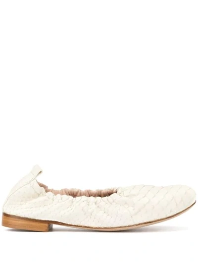 Rodo Snakeskin Effect Ballerinas In White