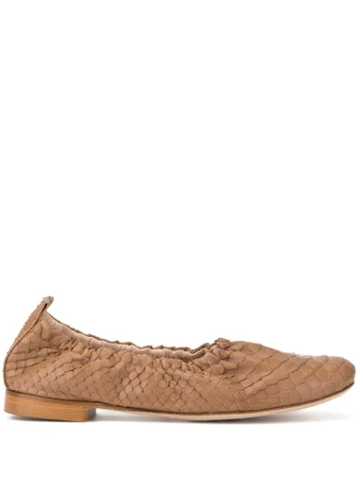 Rodo Snakeskin Effect Ballerinas In Brown