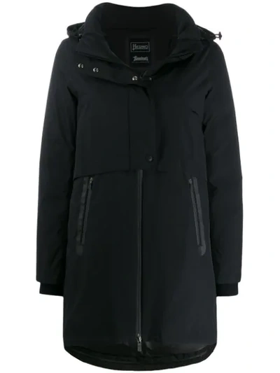 Herno Mid-length Zip-up Hooded Jacket In Black