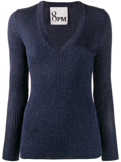 8pm Ribbed Knit Metallic Jumper In Blue