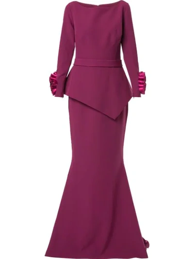 Safiyaa London Long Sleeve Floral Cuff Gown In Purple