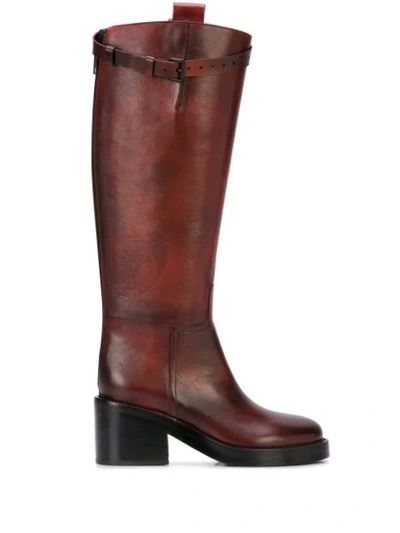 Ann Demeulemeester Burnished Riding Boots In Brown