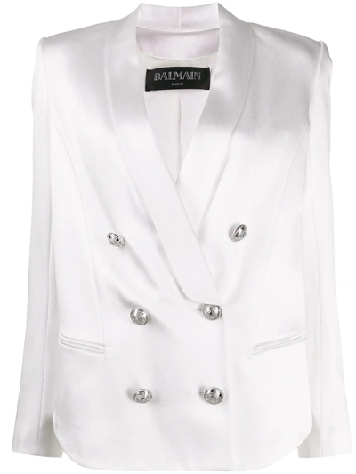 Balmain Double-breasted Belted Blazer In White