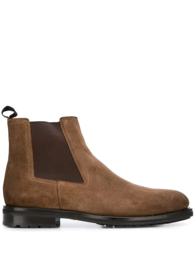 Santoni Elasticated Panel Ankle Boots In Brown