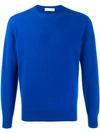 Cruciani Crew Neck Ribbed Knit Sweater In Blu 21220