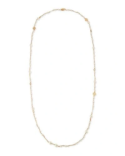 Tory Burch Evie Convertible Pearly Rosary Necklace In Ivory/gold