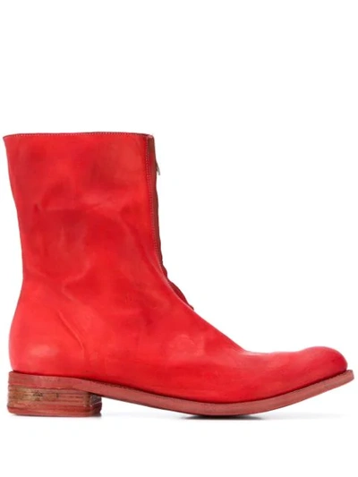 A Diciannoveventitre Distressed Ankle Boots In Red