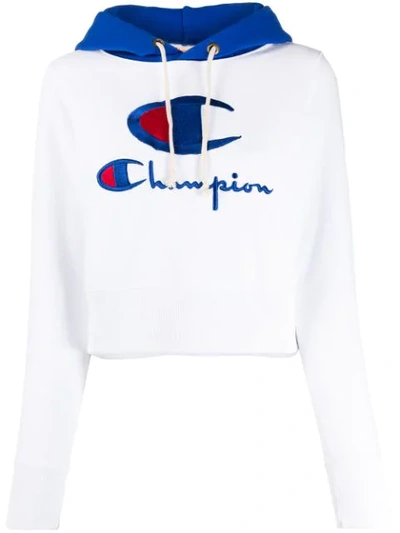Champion Embroidered Logo Cropped Hoodie In White