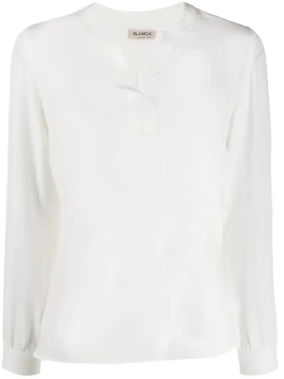 Blanca V-neck Silk Blouse In White