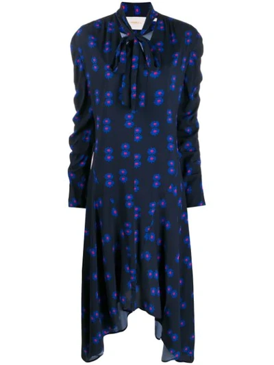 La Doublej Floral Print Asymmetric Dress In Blue