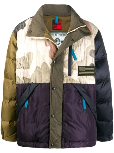 Woolrich Panelled Padded Jacket In Green