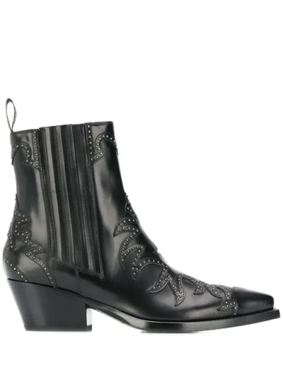 Sartore Studded Leather Western Booties In Black